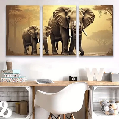 3pcs Majestic Elephant Family Walking  Wall Art Canvas  Unframed/Framed - Image 1 of 4