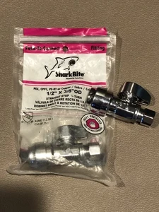 (2-Pk) Sharkbite Push-to-Connect Fitting 1/2” to 3/8” OD Straight Stop 1/4 Turn  - Picture 1 of 2