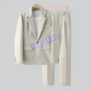 Fashion Men Dress Suit Two Piece Set Loose Casual Blazer Pants Party Costume - Picture 1 of 14