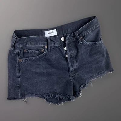 AGOLDE Parker Shorts Frayed Hem Black Denim Vintage A026C-1157 Women Sz 27 - Image 1 of 4