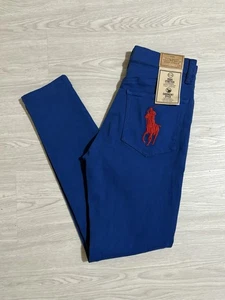 POLO RALPH LAUREN DONNA PANTALONI JEANS -28 BLU ELASTICIZZATO SKINNY CAVIGLIA GRANDE ROSSO PONY - Foto 1 di 4