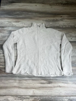Vintage LL Bean Womens Oatmeal Lambswool Angora Blend Zip Cardigan Sweater Sz M - Image 1 of 4