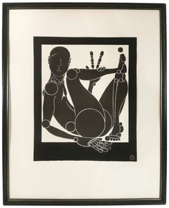 C.J.B. FIRMATO METÀ 20TH C VINTAGE FIGURATIVA B/N SERIGRAFIA GALLEGGIANTE MONTATO ORIG WD FRM - Foto 1 di 14