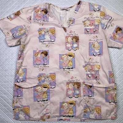 Vintage 90S Nurse Scrub Top Sweet Hearts Giving And Sharing  Extra Large #XL1 - Image 1 of 4