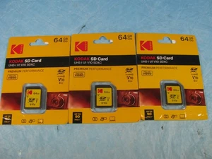 Bundle of 3 Kodak 64GB CL10 SDXC Memory Card EKMSD64GXC10K - FREE SHIPPING - NEW - Picture 1 of 1