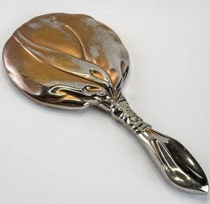 Vintage Silver Vanity Hand Mirror – Art Nouveau Leaf Design 9” - Picture 1 of 9