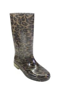 Stuart Weitzman Womens Leopard Print Slip On Mid Calf Rubber Boots Brown Size M - Picture 1 of 5