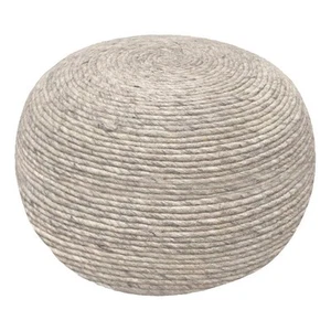 Pemberly Row Modern Round Pouf in Silver Wool with Polyester Filling - Picture 1 of 5