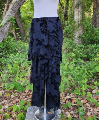 Falda para mujer Lillie Rubin negra seda maxi capas terciopelo Burnout caprichoso 4 Foto 1 de 4