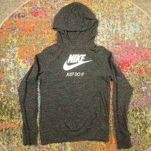 Nike Lightweight Hoodie Youth XL Gray Big Logo Boys Pullover Organic Cotton EUC - Picture 1 of 9