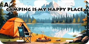 CAMPING MY HAPPY PLACE ADVENTURE OUTDOOR PERSONALIZATION METAL LICENSE PLATE I - Picture 1 of 4