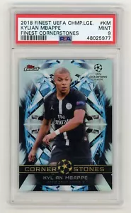 2018 Topps Finest UEFA Soccer Finest Corner Stones #KM Kylian Mbappe PSA 9 - Foto 1 di 2