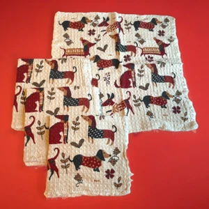 NICOLE MILLER Dog Dachshund Napkins Colorful Textured Fabric Fringe Set Of 4 - Picture 1 of 6