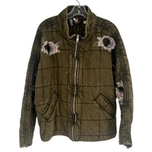 Free People x Tricia Fix Green Quilted Dolman Floral Full Zip Bomber Jacket S - Bild 1 von 11