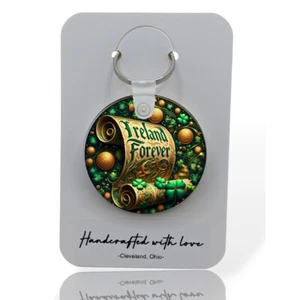 Ireland Forever Irish Pride Key Chain Keyring 2-Sided Wood Backpack Purse Charm - Picture 1 of 5