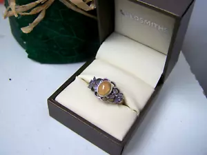GORGEOUS MODERNIST SOLID STERLING SILVER FIRE OPAL & IOLITE RING SIZE O 7 - Picture 1 of 11