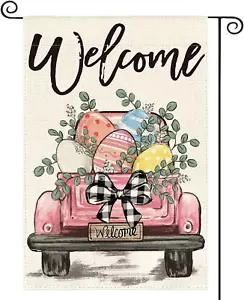 Welcome Easter Eggs Truck Garden Flag 12X18 Inch Double Sided, Rustic Farmhouse - Picture 1 of 12