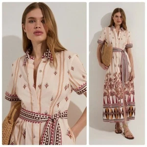 New Karen Millen Cotton Sateen Placed Print Woven Midi Shirt Dress size 8 - Picture 1 of 6