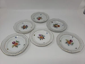 Vintage Schumann Bavaria Germany Gitterrand Floral kleine Untertasse Geschirr 6er Set EUC - Bild 1 von 12