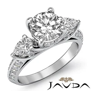 2.21Ctw Round Diamond Gorgeous Engagement 3 Stone Ring GIA F VVS2 14k White Gold - Picture 1 of 12