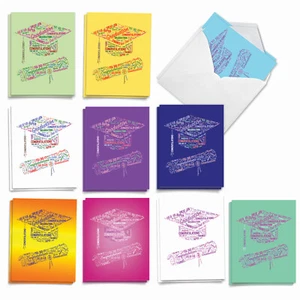 20 Graduation Cards (10 Designs, 2 Each) - Diploma Wordart AM3191GDG-B2x10 - Picture 1 of 6