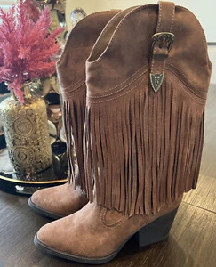 MADDEN GIRL-WOMEN’S BROWN RANGLEE WESTERN COWGIRL FRINGE BOOTS 9.5 - Picture 1 of 5