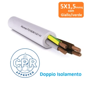 CAVO FG16OR16 5X1,5 mmq ANTIFIAMMA GRIGIO DOPPIA GUAINA PER ESTERNO €/MT 5G1,5 - Foto 1 di 1