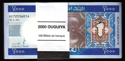 Mauritania 2000 Ouguiya 2011, UNC, BUNDLE, Pack of 100 PCS, Consecutive, P-20 - Image 1 of 4