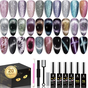 Magnetic Nail Polish - 20 Colors Cat Eye Gel Polish Kit Holographic Glitter Cat - Picture 1 of 12