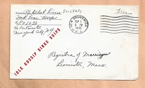 SEGUNDA GUERRA MUNDIAL CORREO MILITAR APO 1233 1942 IRLANDA ÍDOLO CHISMES SE HUNDE BARCOS - Imagen 1 de 1