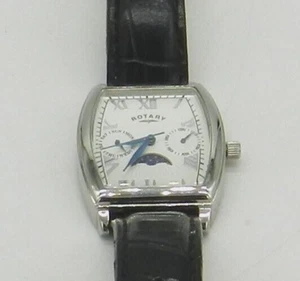 Rotary Herren Mondphase Tag Nacht GS03900/21 schwarzes Lederarmband Uhr - Bild 1 von 9