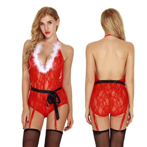 Women's Sexy Lingerie Christmas Lace Bodysuit Deep V Party Underwear sleepwear - Picture 1 of 9