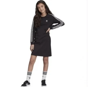 Girls Adidas Originals 3 Stripes Black Dress Sporty Athletic Medium - Picture 1 of 7