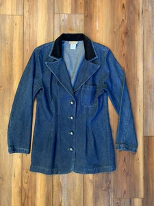 Coldwater Creek Jeansjacke Damen Small Blau Denim Western Schwarz Samtkragen - Bild 1 von 9