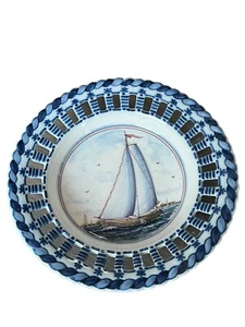 Makkum Dutch Wandteller 7,75" Segelboot Schiff blau Kunstkeramik signiert - Bild 1 von 11