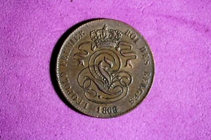 1863 Belgium 2 Centimes Copper Coin #M19970 - Picture 1 of 2