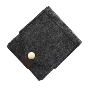 Mini Portable Lipstick Bag with Mirror Square Snap Button Storage Pouch Felt - Picture 1 of 12