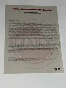 Alexander The Great 1983 Filmex Program Theo Angelopoulos Film Schedule Movie - Picture 1 of 1