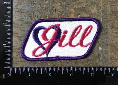 Parche cosido vintage bordado corazón cursivo etiqueta nombre elegante JILL años 70 Foto 1 de 2