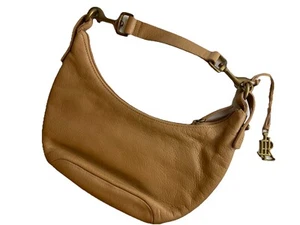 Womens Lauren Ralph Lauren Tan Leather Hobo Crescent Bag Top Zip Shoulder Purse - Picture 1 of 13
