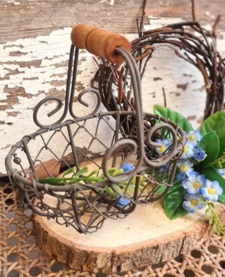 Korb Drahtkorb Körbchen Metall oval braun klein Griff Deko Shabby Holzgriff - Bild 1 von 4