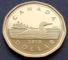 ***$1 2018 CANADA PROOF LOONIE *** 99.99% SILVER WHIT GOLD PLATING ***