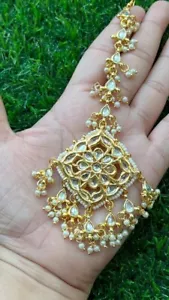 Indian Bollywood Gold Plated Kundan Pearl Bridal Tikka Women Fashion Jewelry - Picture 1 of 4