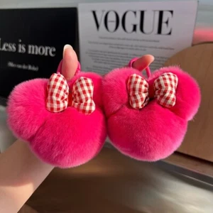 Cute Real Rabbit Fur Keychain Pompom Fur Ball Bag Car Phone Pendant Kids Gift - Picture 1 of 12
