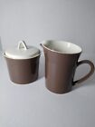 New Zealand Art Pottery Brown & White Creamer & Lidded Sugar Set 4"X3.5"