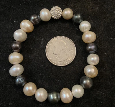 Precioso Brazalete Blanco Marfil Gris Circonita Circonita Elástico Modernista del Suroeste Foto 1 de 3