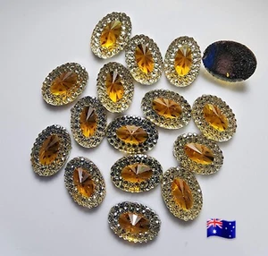 10pcs Yellow Silver Oval Rhinestones 10x14mm Flat Back - Picture 1 of 1