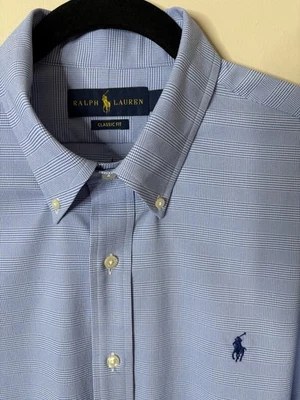 Camisa Ralph Lauren Manga Larga Calce Clásico Para Hombre L Azul Blanco Cuadros Azul Poni Foto 1 de 4