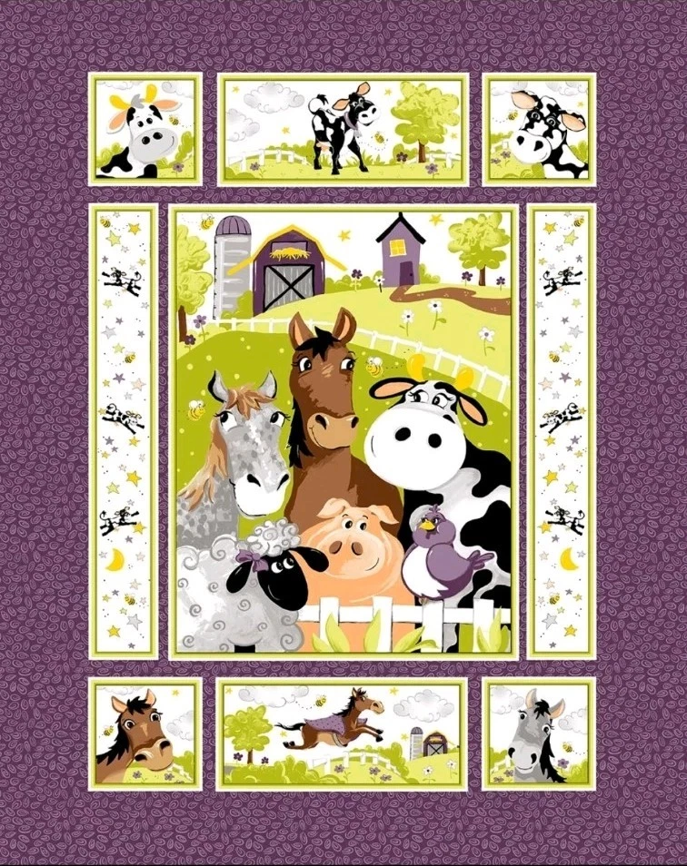 Panel acolchado de tela Barnyard Buddies SusyBee bebé caballo vaca cerdo animales 36x44 Foto 1 de 1