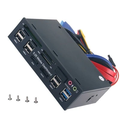 5.25" PC Front Panel Dashboard Media USB 3.0 Hub Audio Esata SATA Card Reader P - Image 1 of 4
